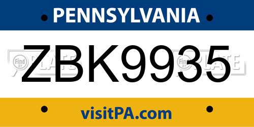 ZBK9935 Pennsylvania License Plate