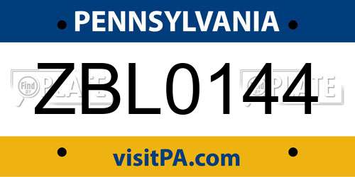 ZBL0144 Pennsylvania License Plate