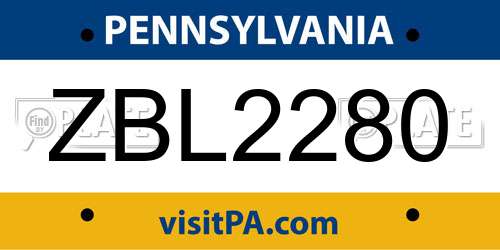 ZBL2280 Pennsylvania License Plate