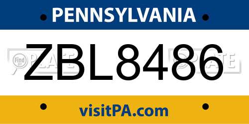 ZBL8486 Pennsylvania License Plate