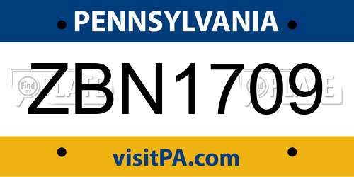 ZBN1709 Pennsylvania License Plate