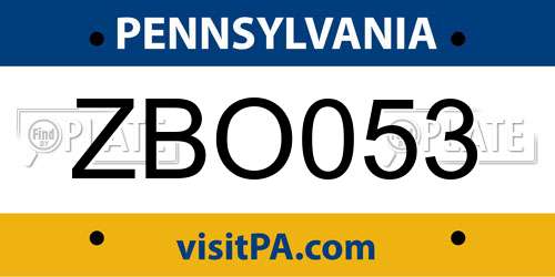 ZBO053 Pennsylvania License Plate
