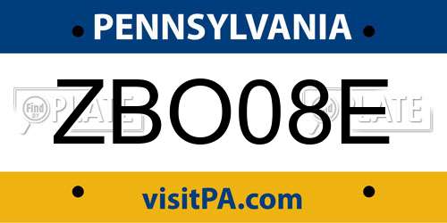 ZBO08E Pennsylvania License Plate