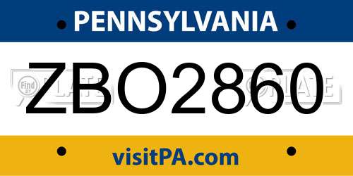 ZBO2860 Pennsylvania License Plate