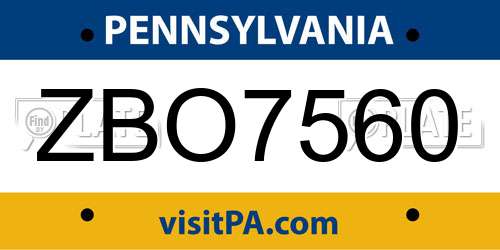ZBO7560 Pennsylvania License Plate