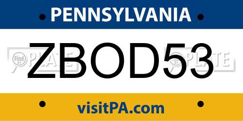 ZBOD53 Pennsylvania License Plate