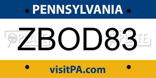ZBOD83 Pennsylvania License Plate