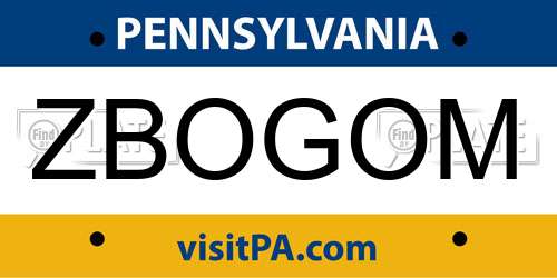 ZBOGOM Pennsylvania License Plate