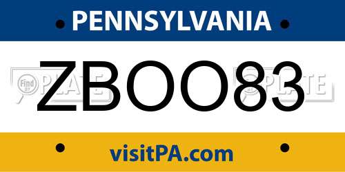 ZBOO83 Pennsylvania License Plate