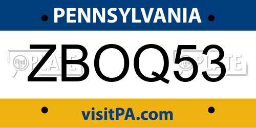 ZBOQ53 Pennsylvania License Plate