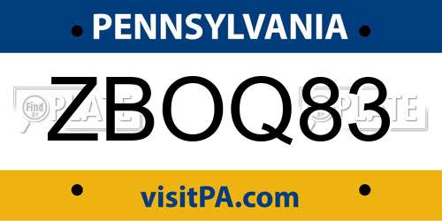 ZBOQ83 Pennsylvania License Plate