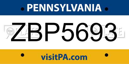 ZBP5693 Pennsylvania License Plate