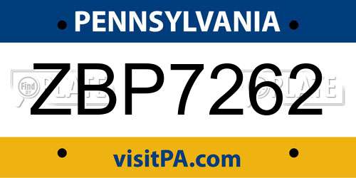 ZBP7262 Pennsylvania License Plate