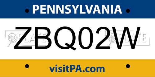 ZBQ02W Pennsylvania License Plate