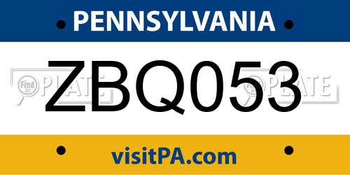 ZBQ053 Pennsylvania License Plate