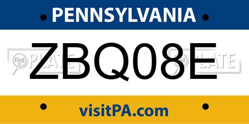 ZBQ08E Pennsylvania License Plate
