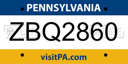 ZBQ2860 Pennsylvania License Plate