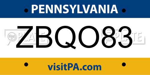 ZBQO83 Pennsylvania License Plate