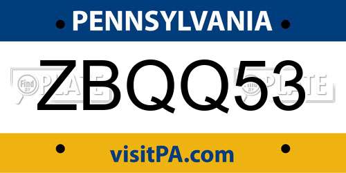 ZBQQ53 Pennsylvania License Plate