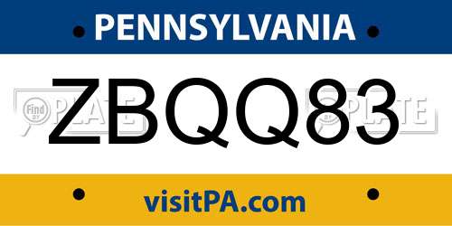 ZBQQ83 Pennsylvania License Plate