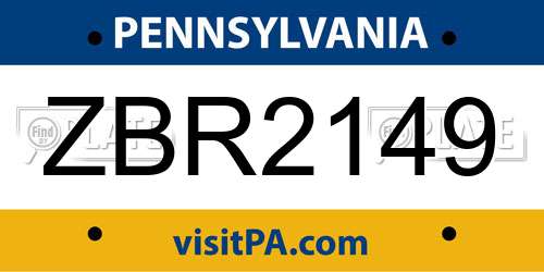 ZBR2149 Pennsylvania License Plate