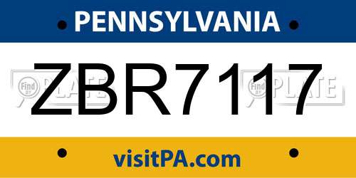 ZBR7117 Pennsylvania License Plate