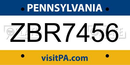 ZBR7456 Pennsylvania License Plate