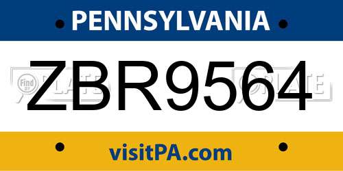 ZBR9564 Pennsylvania License Plate