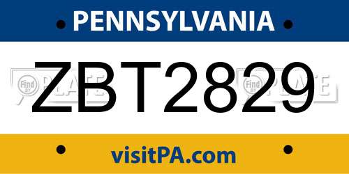ZBT2829 Pennsylvania License Plate