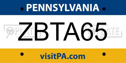 ZBTA65 Pennsylvania License Plate