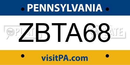 ZBTA68 Pennsylvania License Plate