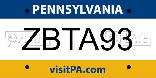 ZBTA93 Pennsylvania License Plate
