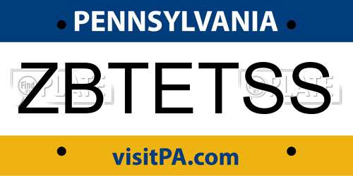 ZBTETSS Pennsylvania License Plate