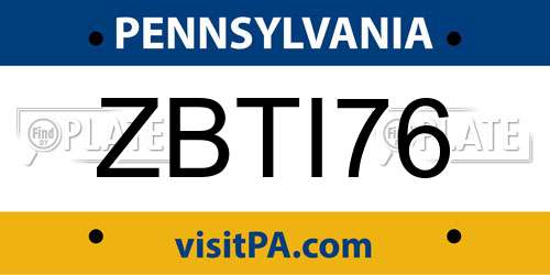 ZBTI76 Pennsylvania License Plate