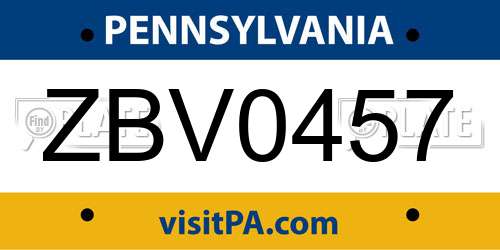 ZBV0457 Pennsylvania License Plate