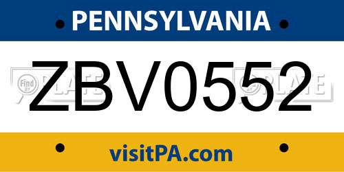 ZBV0552 Pennsylvania License Plate