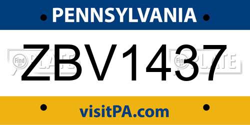 ZBV1437 Pennsylvania License Plate