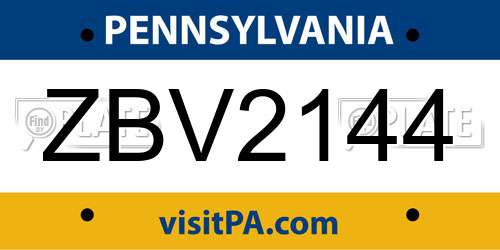 ZBV2144 Pennsylvania License Plate