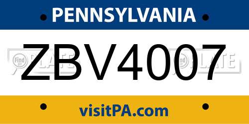 ZBV4007 Pennsylvania License Plate