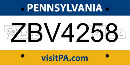 ZBV4258 Pennsylvania License Plate