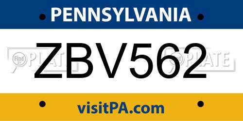 ZBV562 Pennsylvania License Plate
