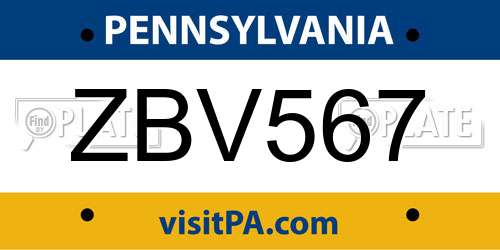 ZBV567 Pennsylvania License Plate