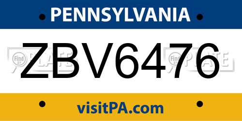 ZBV6476 Pennsylvania License Plate