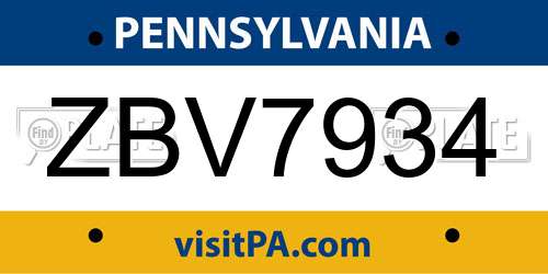 ZBV7934 Pennsylvania License Plate