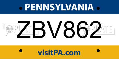ZBV862 Pennsylvania License Plate