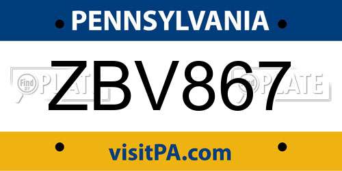 ZBV867 Pennsylvania License Plate