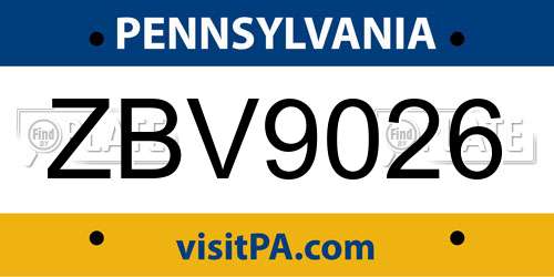 ZBV9026 Pennsylvania License Plate