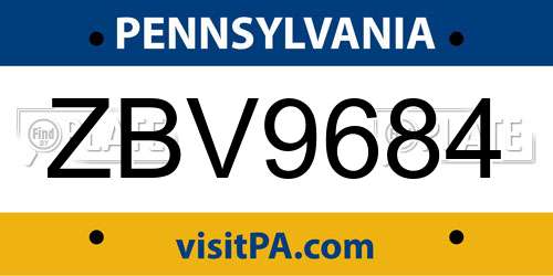 ZBV9684 Pennsylvania License Plate