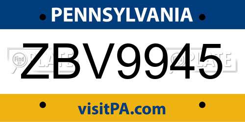 ZBV9945 Pennsylvania License Plate
