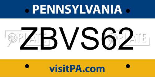 ZBVS62 Pennsylvania License Plate